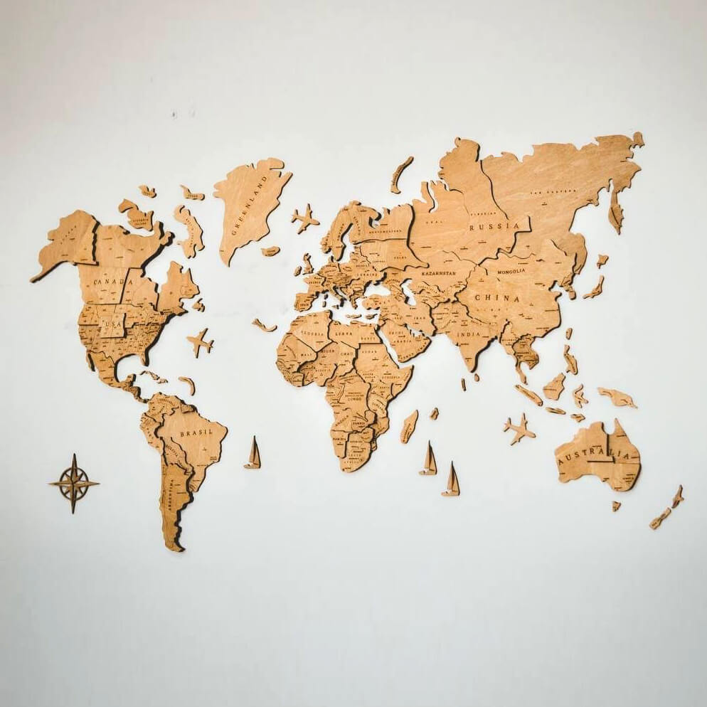 3D WOOD WORLD WALL MAP COLLECTION