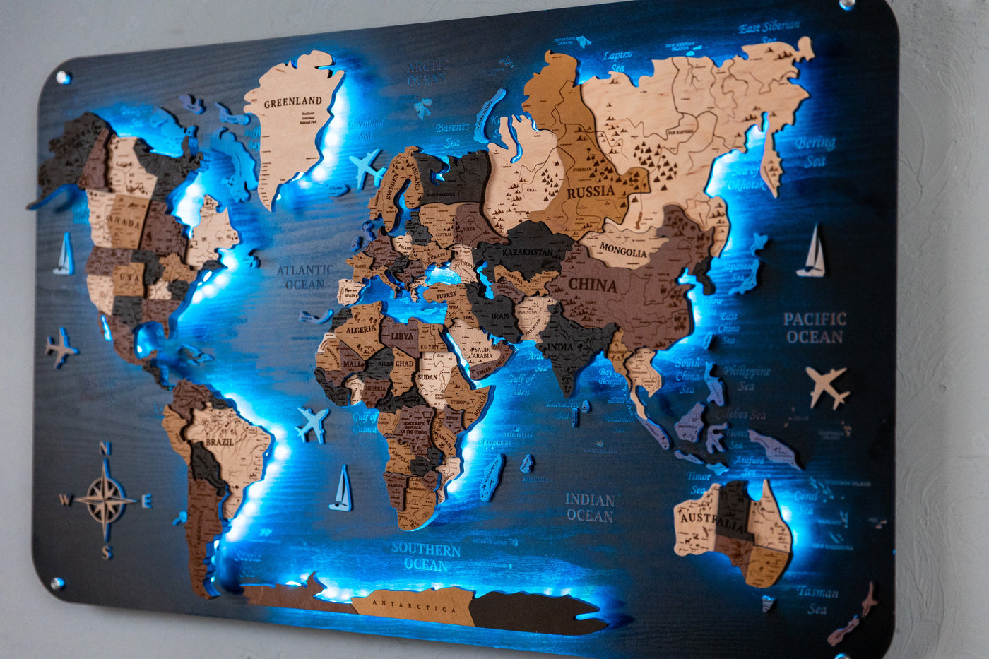 Levitation Wooden World Map