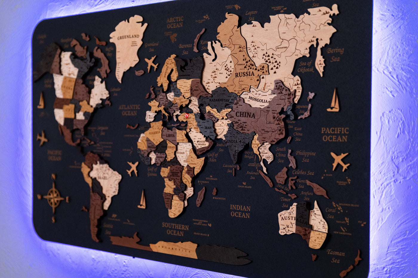 Canvas Wooden World Map