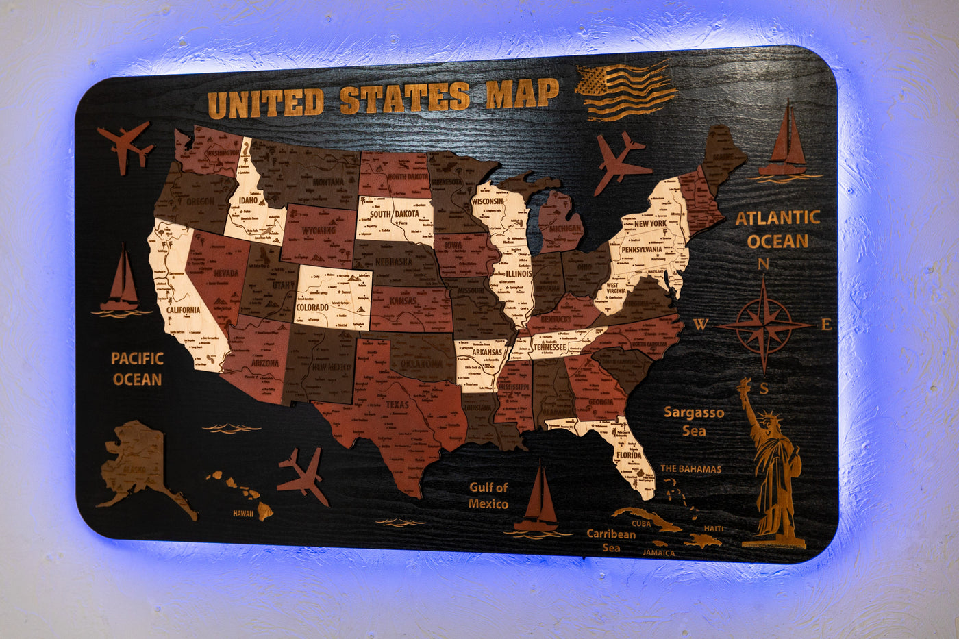 Canvas USA Wooden Map