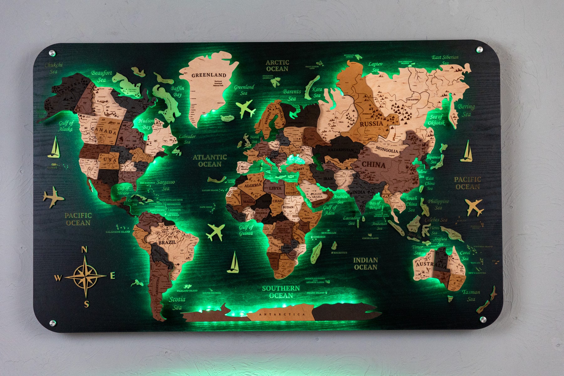 World Map Led Push Pin Wall Art, Cork World Map Board, Wooden