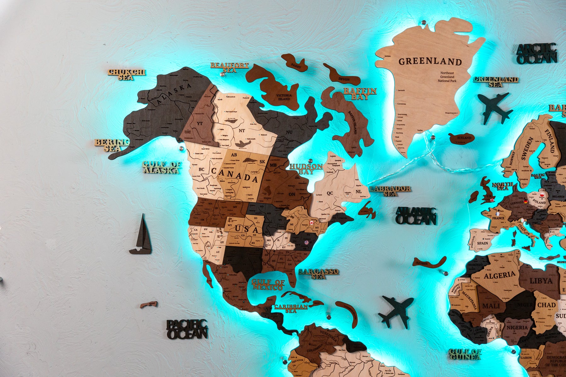 3D Wooden World Map - Light