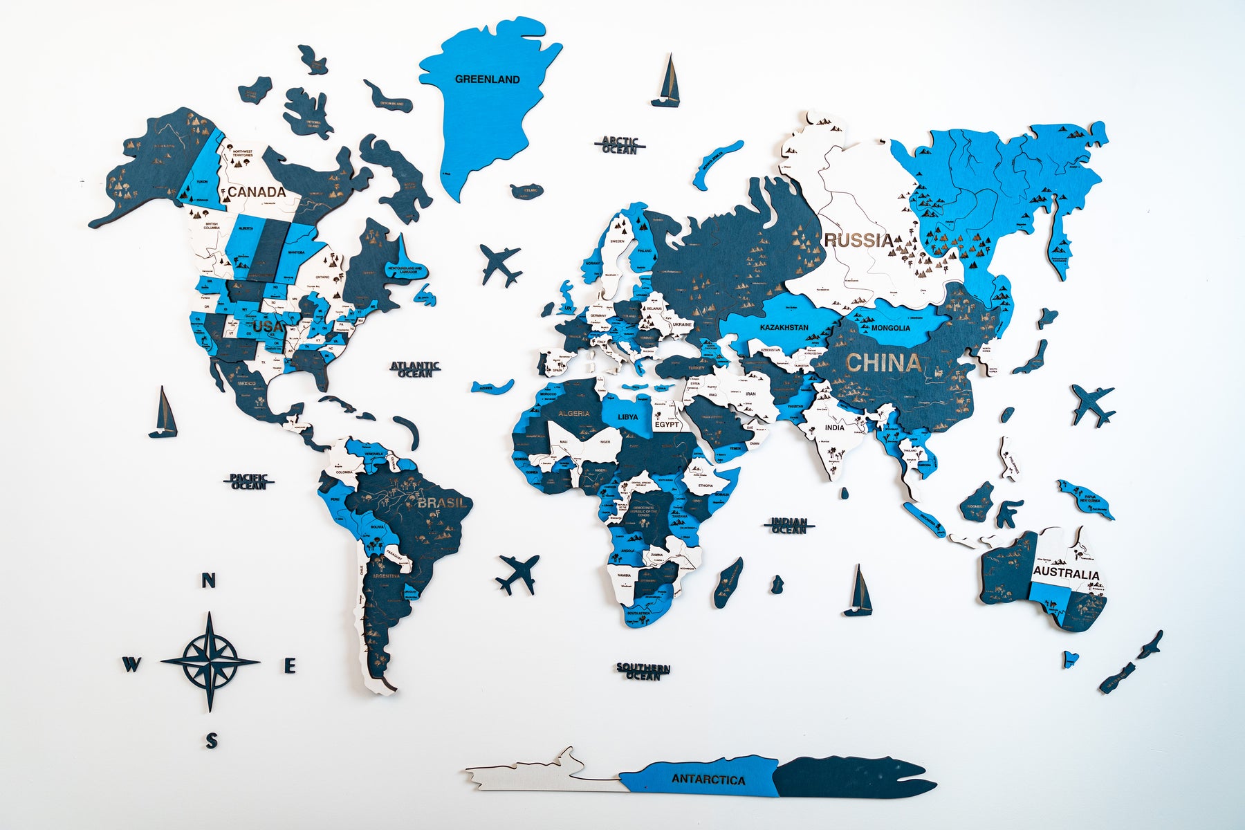3D Wooden World Map Blue – OnlyCraftUA