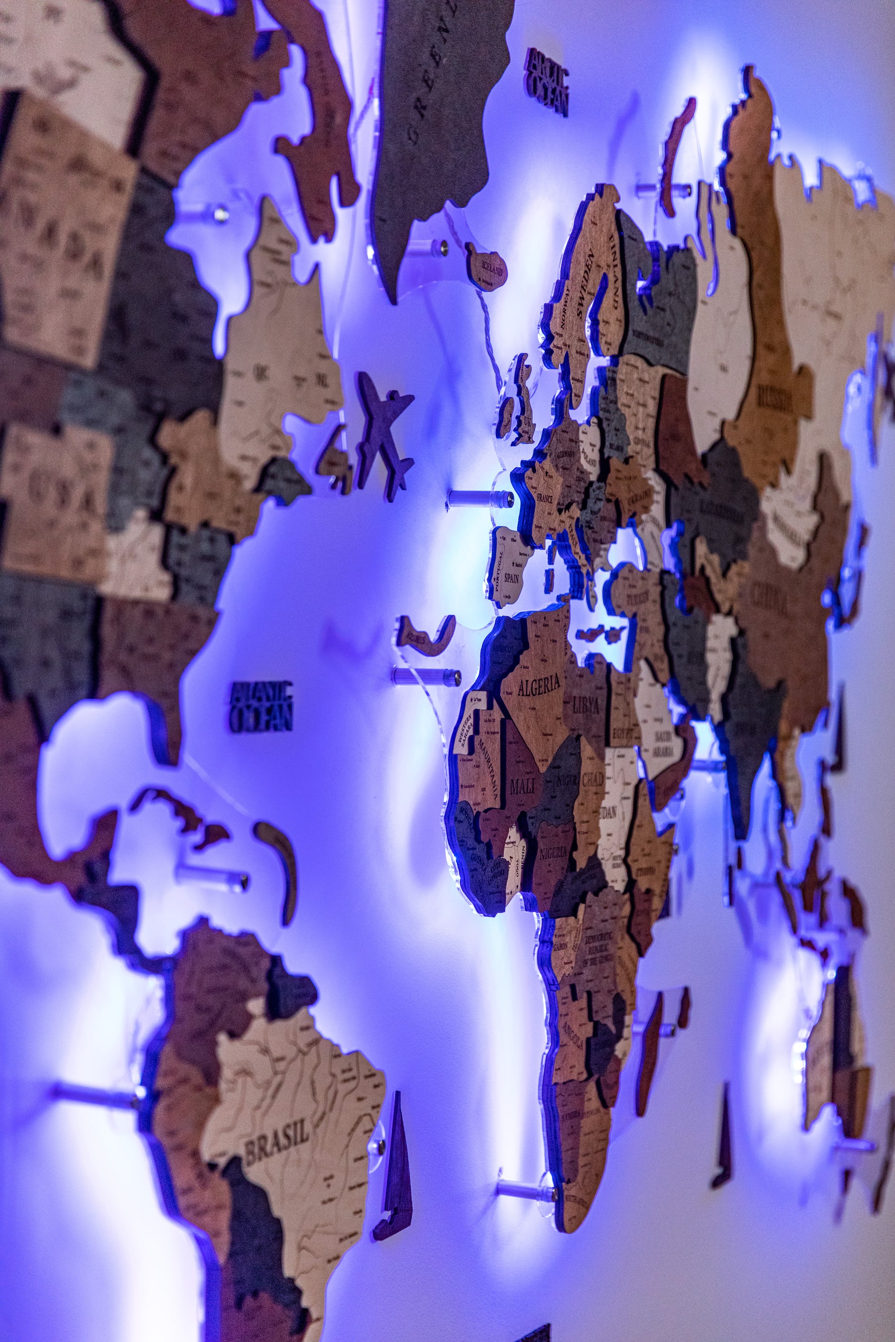 3D Wooden World Map Backlit Super Multicolor LED
