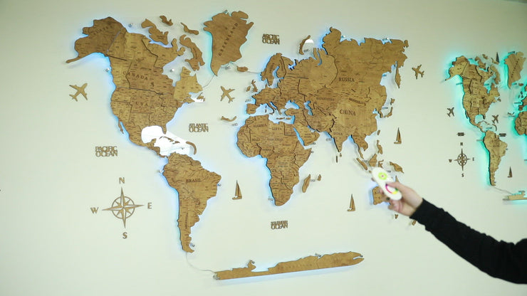 Wooden World Map Multicolor LED – OnlyCraftUA