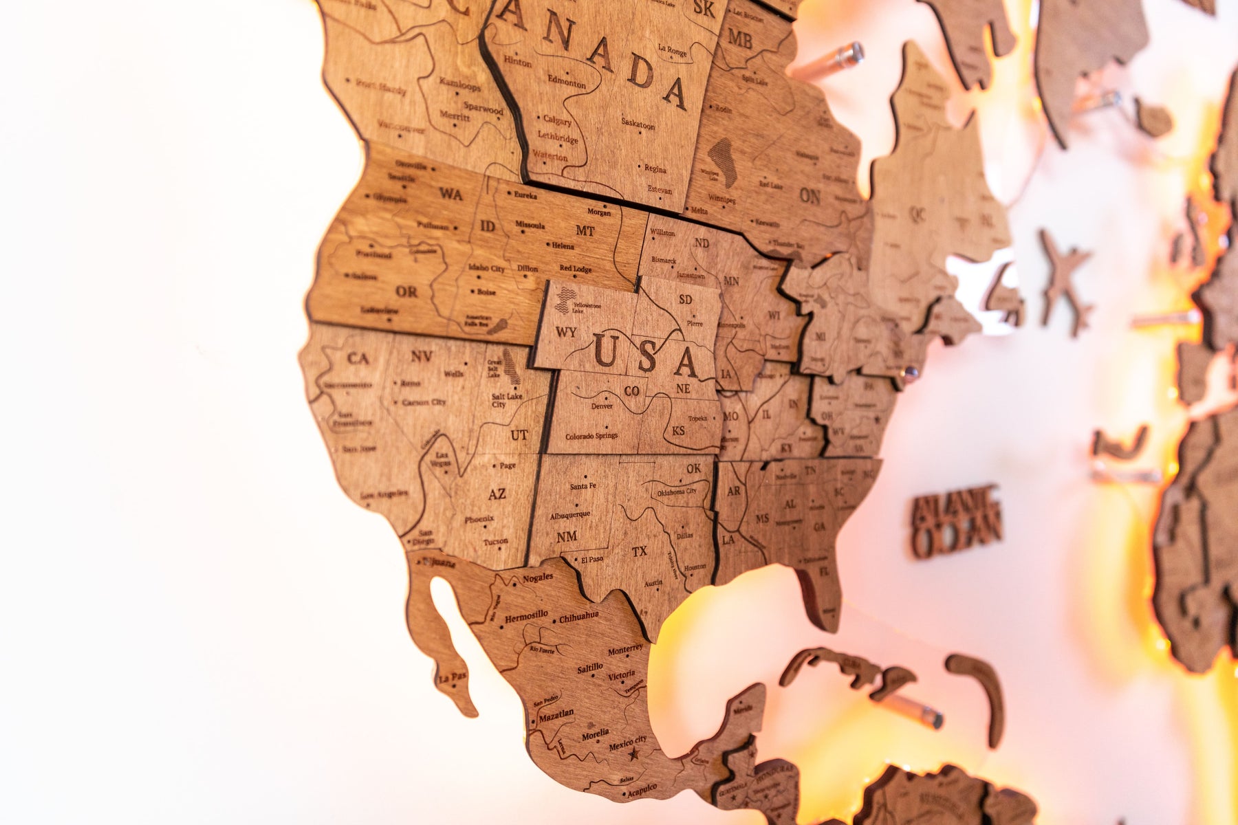 Wooden World Map Multicolor LED – OnlyCraftUA